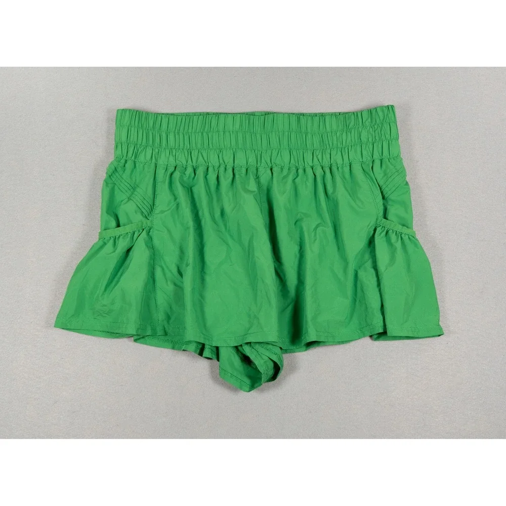 Free People FP Movement The Way Home Shorts Green High Rise Smocked Athletic L